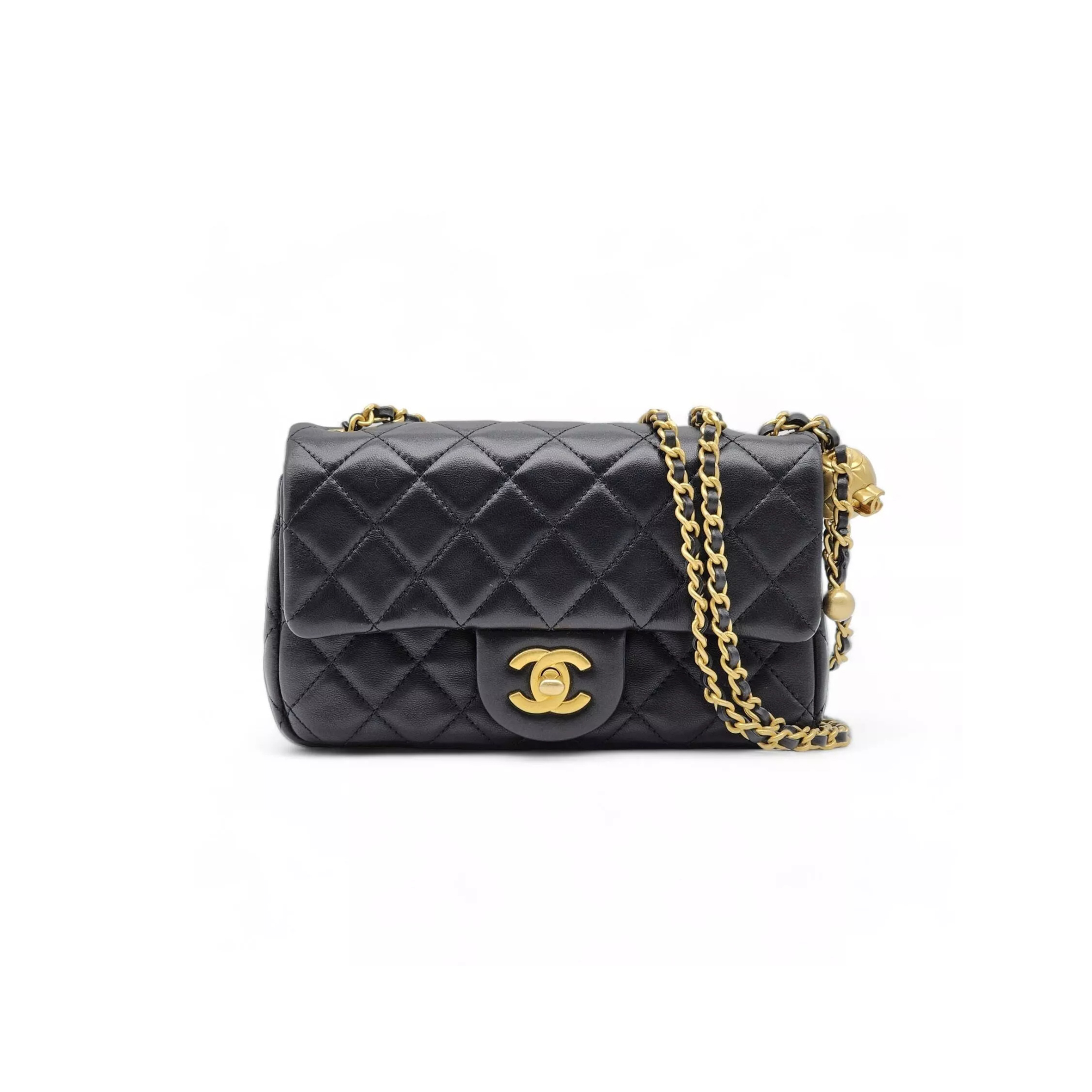 Ch*el master gold ball chain flap bag large mini black (20*13*7cm)